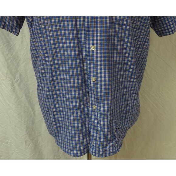 Chaps Easy Care Mens Large Blue Check Plaid Short Sleeve Button Down Shirt - Picture 3 of 11